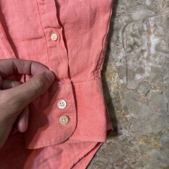 Vilebrequin Shirt Mens XL Pink 100% Linen Long Sleeve Button Beach Preppy - Picture 2 of 12